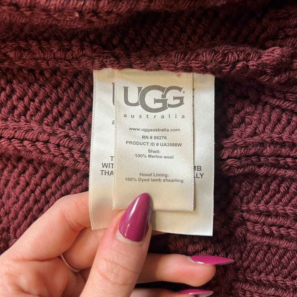 UGG Australia Lamb Trim & Merino Wool Cable Knit Hooded Cardigan - Picture 6 of 11